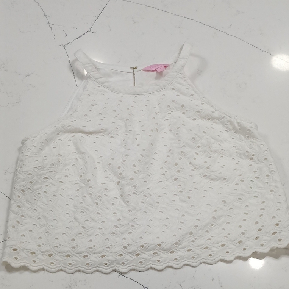 Lilly Pulytzer White Eyelet Sleeveless Top, Sz 4, Gentle Used